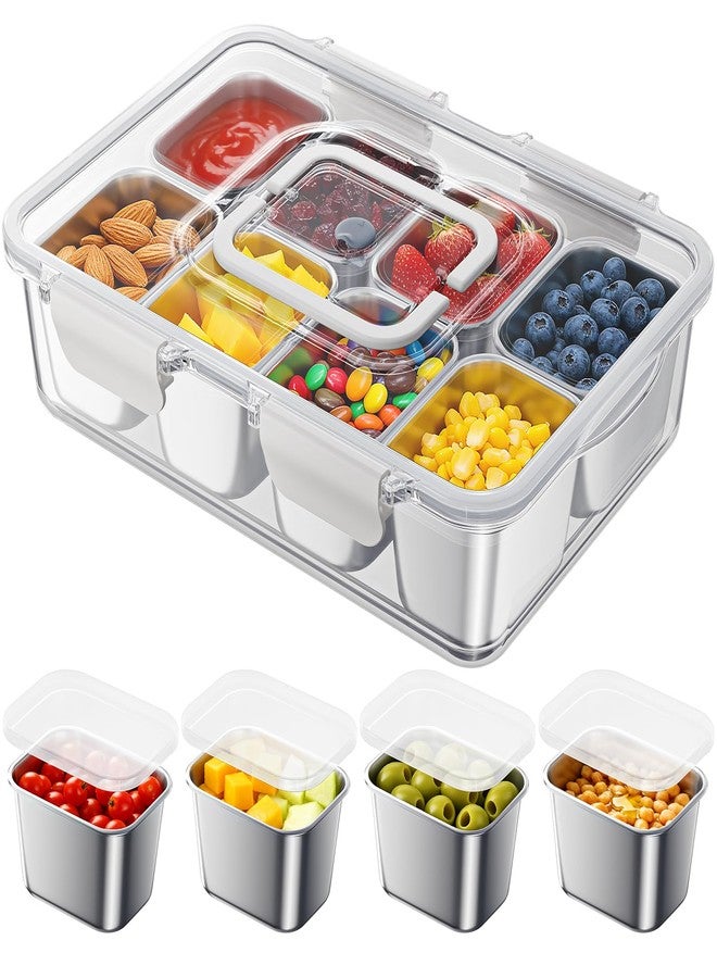 Osfel Snackle Box Container with 8 Removable Stainless Steel Compartments Divided Snack Tray with Portable Handle for Beach, Road Trip, Picnic, Boat Days, Ball Games, Pool and Parties - Image 1